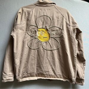 Blacksheep Embroidered Flower Patch Utility Jacket Drawstring Beige Large L